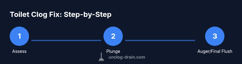 Three-step process diagram for unclogging a toilet