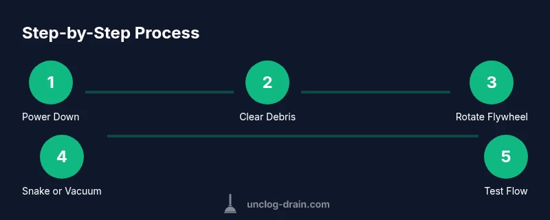 Process infographic for unclogging a garbage disposal