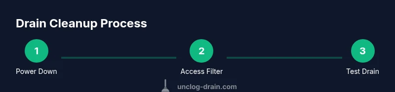 Process infographic showing steps to unclog LG dishwasher drain