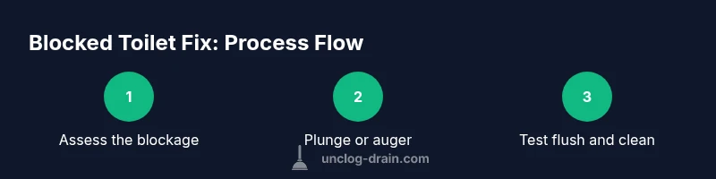 Infographic showing three steps to fix a blocked toilet.