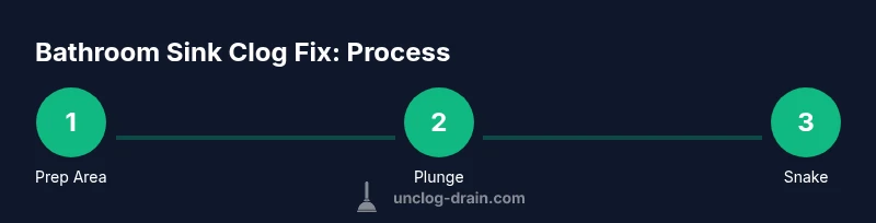 Process infographic showing steps to unclog a bathroom sink