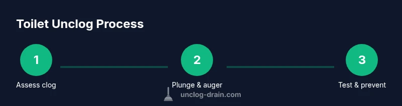 Infographic showing a 3-step toilet unclog process