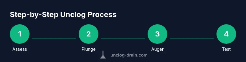Process diagram showing steps to unclog drains