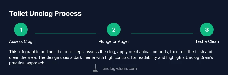 Infographic showing the process to unclog a toilet with steps
