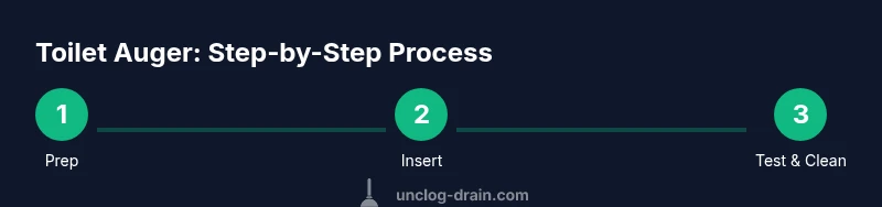 Infographic showing three-step process of using a toilet auger