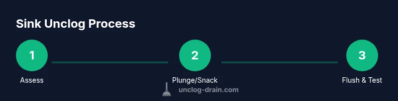 Infographic showing a 3-step sink unclogging process