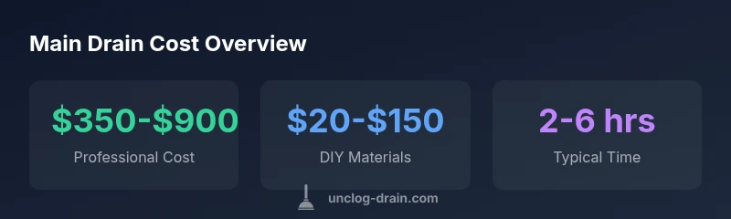 infographic showing cost ranges for main drain unclog services