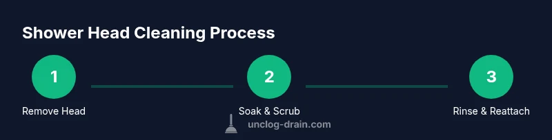 Process infographic showing steps to clean a shower head