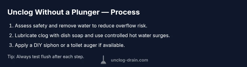 Infographic showing step-by-step process to unblock a toilet without a plunger