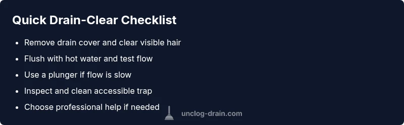 Checklist for clearing a shower drain