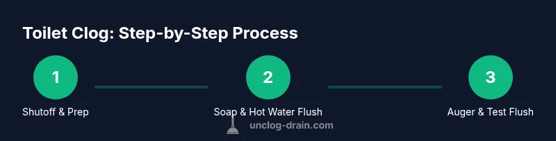 Infographic showing a process to unclog a toilet without a plunger