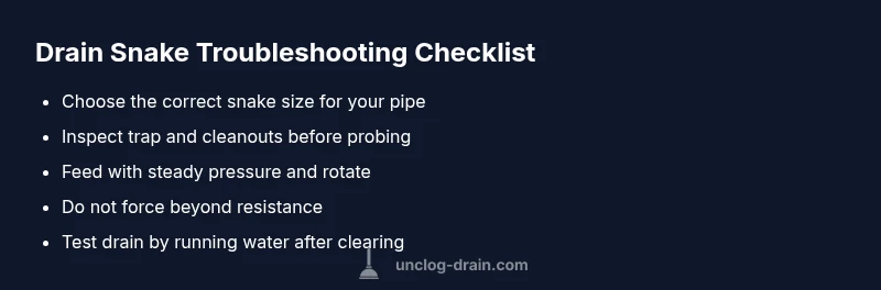 Checklist for using a drain snake to unclog a drain
