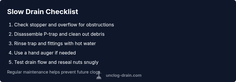 Checklist infographic for slow drain bathroom sink