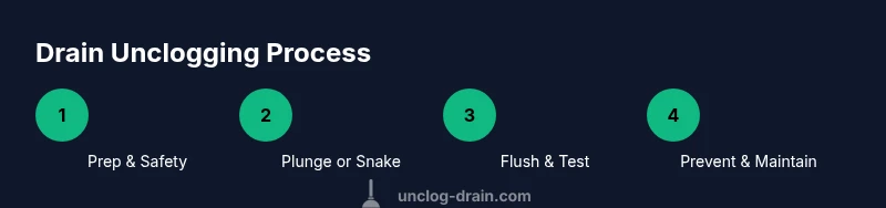 Process infographic showing steps to unclog a drain