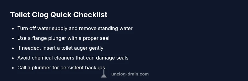 Checklist infographic showing steps to unclog a toilet