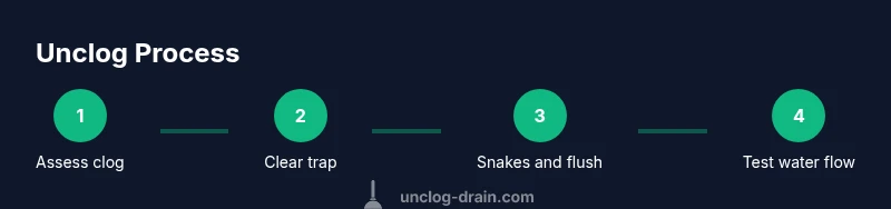 Infographic showing steps to unclog a kitchen sink drain