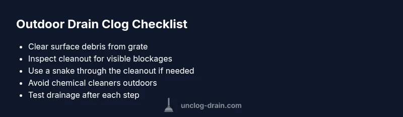 Checklist infographic for clearing outdoor drain clogs