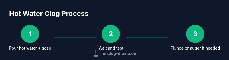 Tailwind infographic showing steps to unclog a toilet with hot water