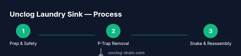 Step-by-step infographic showing prep safety, P-trap removal, and reassembly