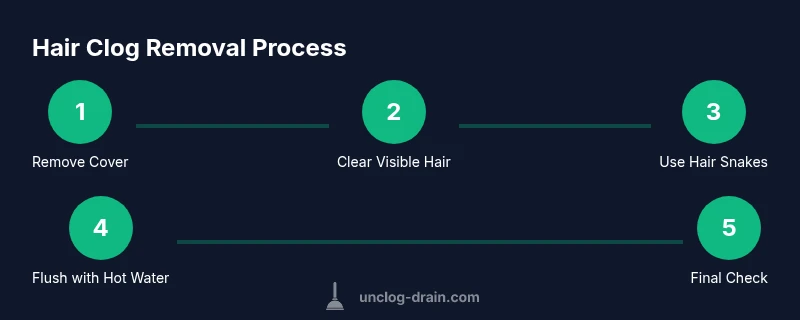 Process infographic showing steps to unclog shower drain hair