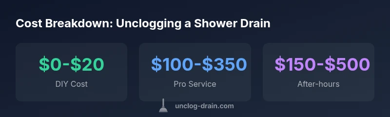Infographic showing cost ranges for unclogging a shower drain