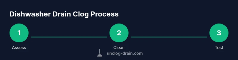 Infographic showing steps to unclog a dishwasher drain