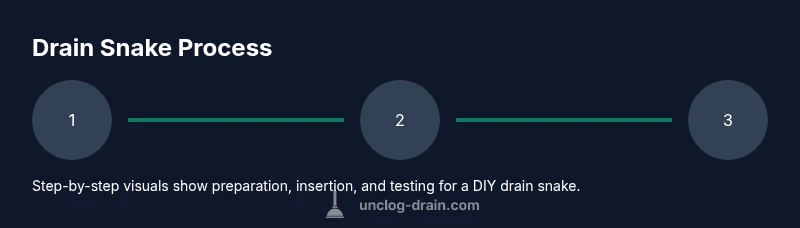 Infographic showing a three-step process to use a drain snake