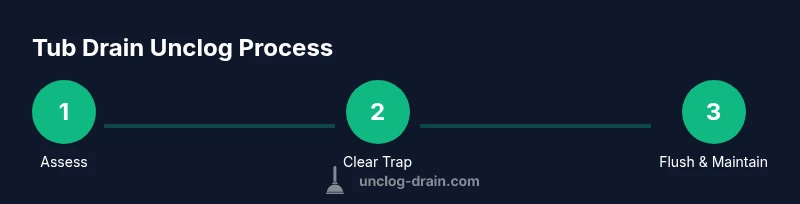 Process infographic showing steps to unclog tub drain