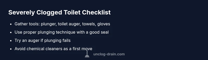 Checklist for unclogging a severely clogged toilet