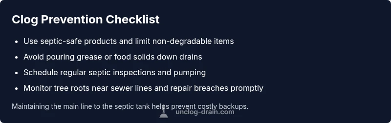 Checklist infographic for septic pipe clog prevention