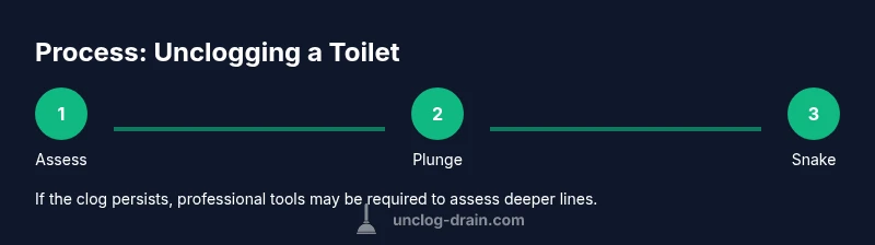 Infographic showing steps to unclog a toilet using plunger and auger