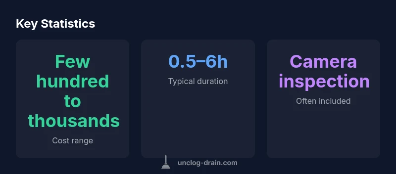 Stat infographic of main sewer line unclog costs and considerations