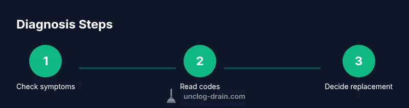 Process infographic showing diagnosis steps for catalytic converter clog