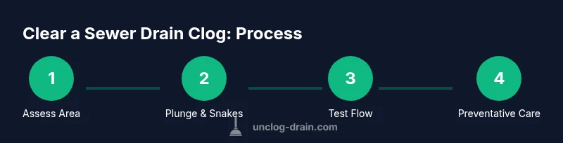 Infographic showing a four-step process to unclog a sewer drain