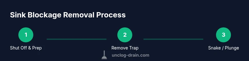 Process infographic showing steps to remove a sink blockage