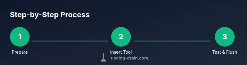 Process diagram showing steps to use a drain unclog tool