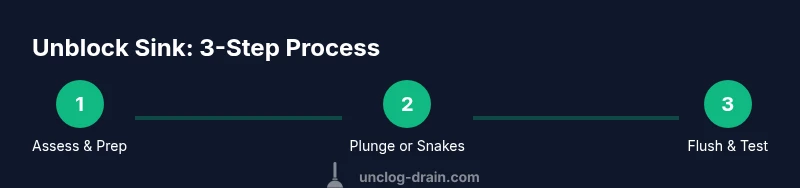 Infographic showing three steps to unblock a sink