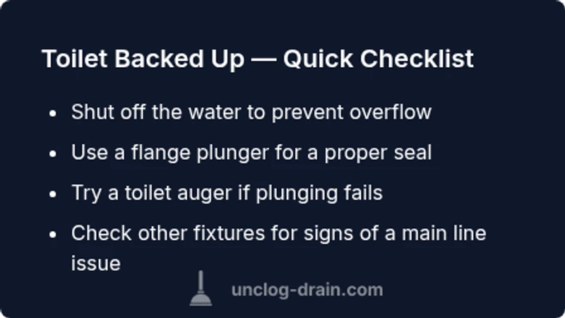 Checklist for unclogging a toilet backup