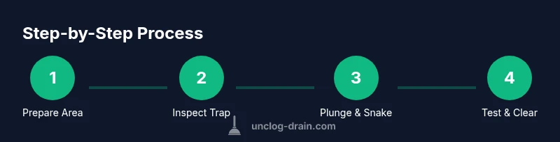 Tailwind infographic showing a four-step drain unclog process