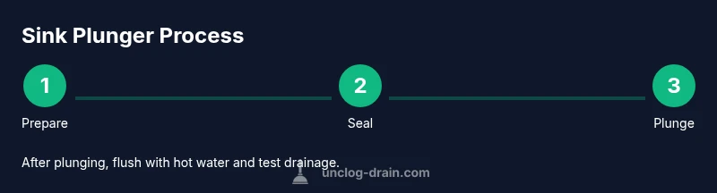 Infographic showing three steps: prepare, seal, plunge for sink unclogging