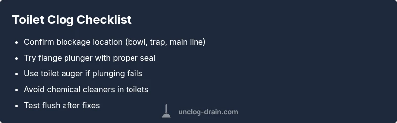 Checklist for unclogging a toilet